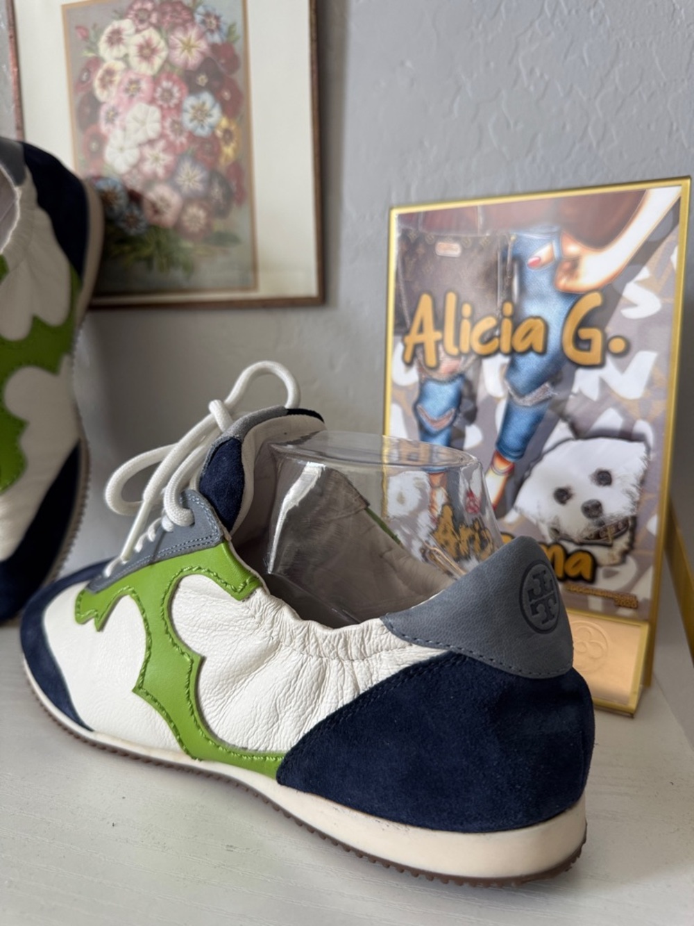 Tory Burch Bi-color green blue Leather Sneaker 8 NWOT - Picture 9 of 11